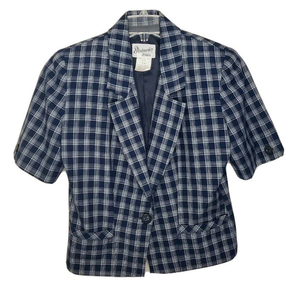 Skirtmaster Petite's Blue and White Plaid Vintage Blazer Size 12